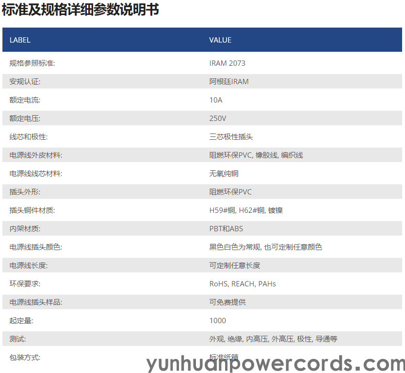 阿根廷電源線, 三芯阿根廷插頭(圖1) 阿根廷電源線, 三芯阿根廷插頭(圖1)